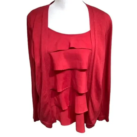 August Silk Red Cardigan with Built-In Ruffle Top Size M Elegant, Glamorous - Picture 1 of 7